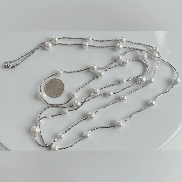 Park Lane “Shannel” Silver Faux Pearl Necklace - Picture 8 of 9